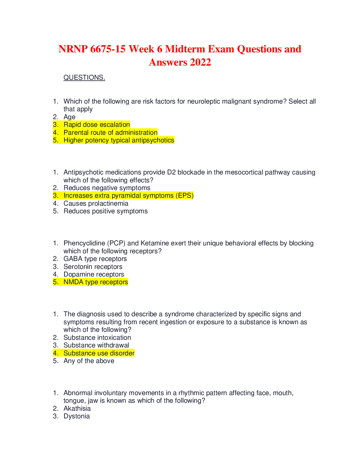 Preview of NRNP 6675-15 Week 6 Midterm Exam Questions and Answers 2022